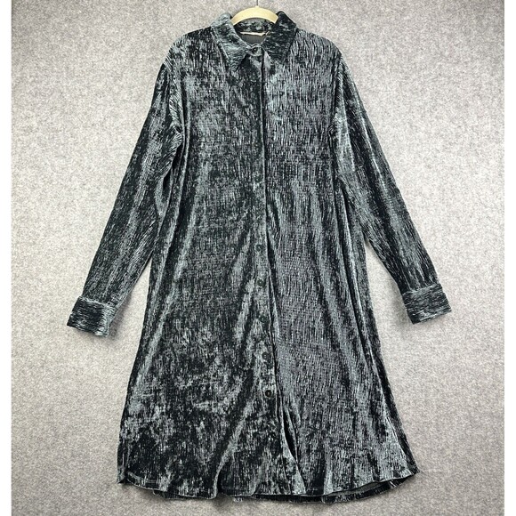 Soft Surroundings Midi Shirt Dress Womens XL Ribbed Velour Button Up Stretch NEW - Picture 1 of 14